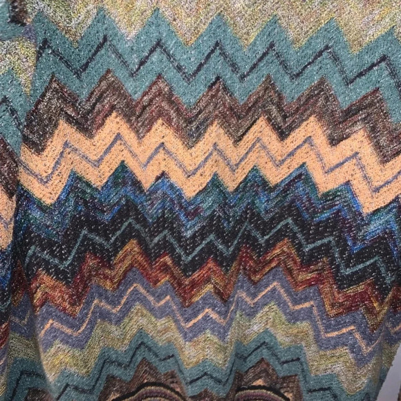 Vintage Cotton Linen Chevron  Print Multicolour Crewneck L - Picture 5 of 12